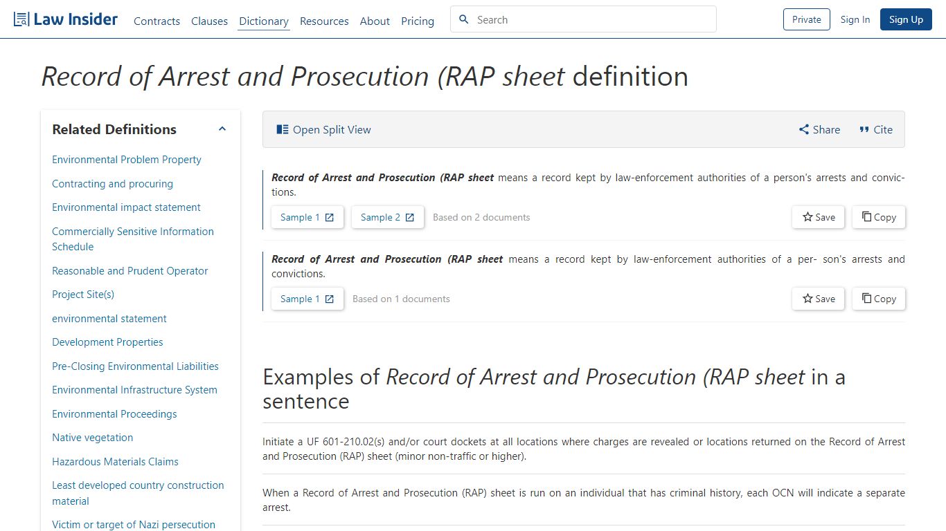 Record of Arrest and Prosecution (RAP sheet definition